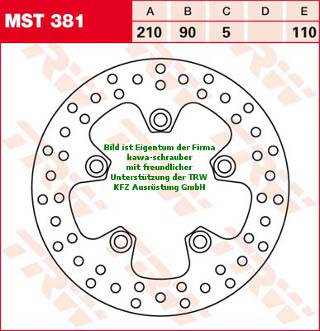 110/90/210 MST381 Bremsscheibe von TRW mit ABE