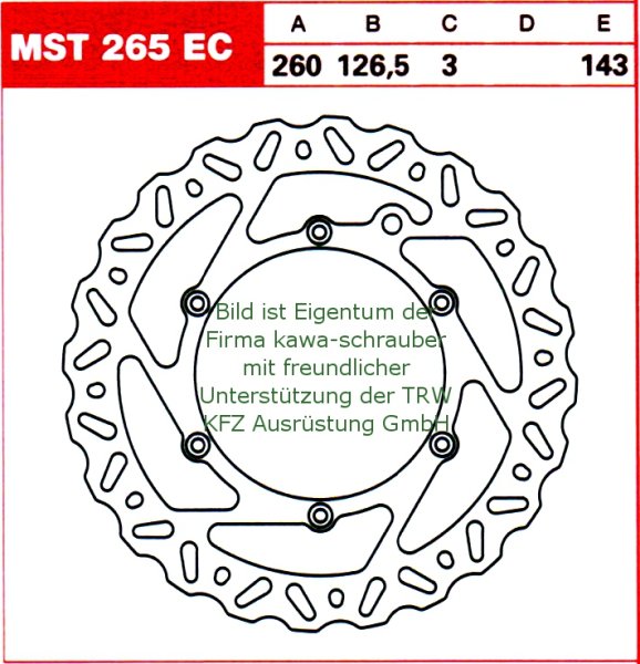 143/126,5/260 MST265EC Bremsscheibe offroad von TRW mit ABE