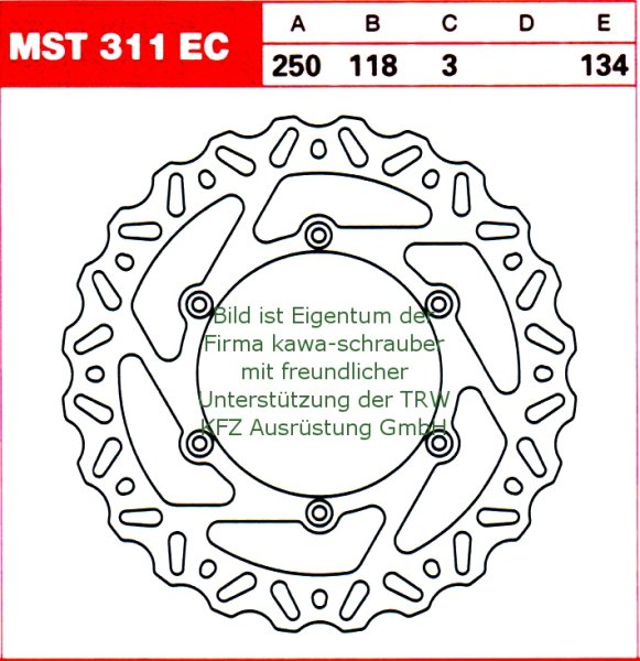134/118/250 MST311EC Bremsscheibe offroad von TRW mit ABE
