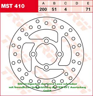 Bremsscheibe hinten von TRW mit ABE für Yamaha YFZ450 Bj. 2006-2010