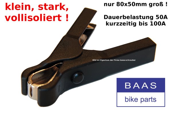 BAAS LZ41 Zange Minuspol / Minus / schwarz Abgreifzange klein 50A bis 100A (kurzzeitig)