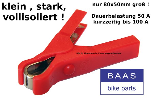 BAAS LZ40 Zange Pluspol / Plus / rot Abgreifzange klein 50A bis 100A (kurzzeitig)