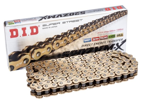 DID Antriebskette Kette 520ZVM-X X-Ring Racing-Motorradkette Rennkette gold-gold