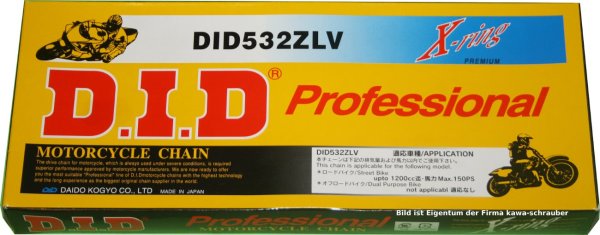 DID Antriebskette Kette 532ZLV X-Ring Motorradkette Zugfestigkeit 4,34 t bis maximal 150PS