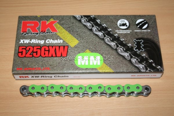 RK racing chain Antriebskette Kette 525GXW MM 525 GXW MM XW-Ring Profi-Motorradkette rennsporttauglich Farbe grün