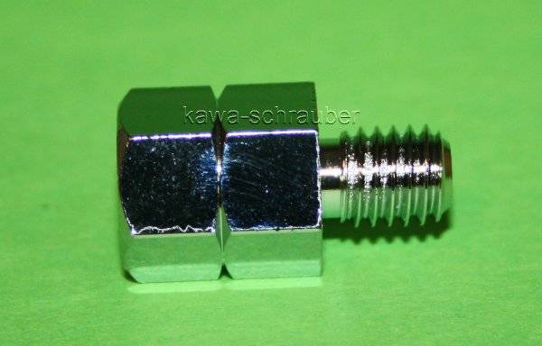 Spiegeladapter silber von Loch M10 Rechtsgewinde auf Bolzen M8 Linksgewinde