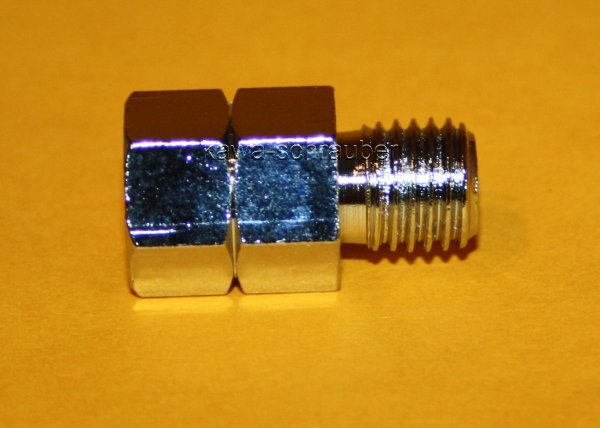 Spiegeladapter silber von Loch M10 Rechtsgewinde auf Bolzen M10 Linksgewinde