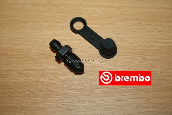 Entlüfterschraube Entlüfternippel Bremse BREMBO 05.33.8760 M10 x 1, 15mm, schwarz, inkl. Gummikappe mit Lasche, für z.B. P4 30/34C Vierkolbenzange mit 40mm Lochabstand