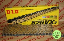 DID Antriebskette Kette 520VX3 X-Ring Profi-Motorradkette gold-schwarz mit Clipschloß Bügelschloß