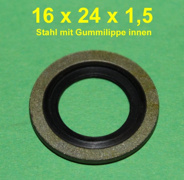 Dichtung Dichtring Ölschraube Öl Ablass Schraube Stahl innen mit Gummilippe 16x24x1,5