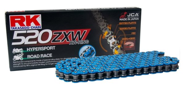 RK racing chain Antriebskette Kette 520ZXW Profi-Motorradkette rennsporttauglich Farbe blau