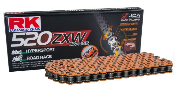 RK racing chain Antriebskette Kette 520ZXW Profi-Motorradkette rennsporttauglich Farbe orange