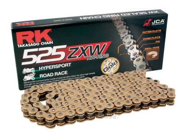 RK racing chain Antriebskette Kette GB525ZXW XW-Ring Profi-Motorradkette rennsporttauglich Farbe gold