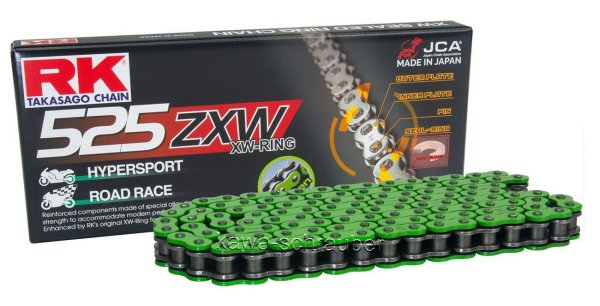 RK racing chain Antriebskette Kette 525ZXW XW-Ring Profi-Motorradkette rennsporttauglich Farbe grün