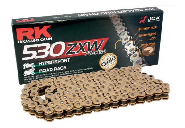 RK racing chain Antriebskette Kette 530ZXW XW-Ring Profi-Motorradkette rennsporttauglich Farbe gold